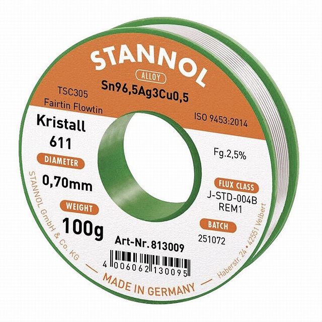 Solder wire  - 100 gram - ø0,5mm - Kristall 611 - Leadfree