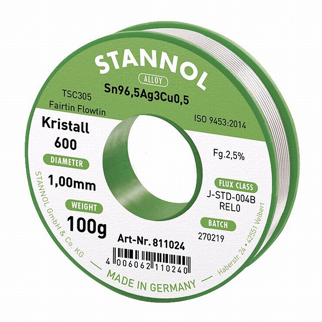 Lötdraht  - 100 gram - ø1,0mm - Kristall 600 - Bleifrei