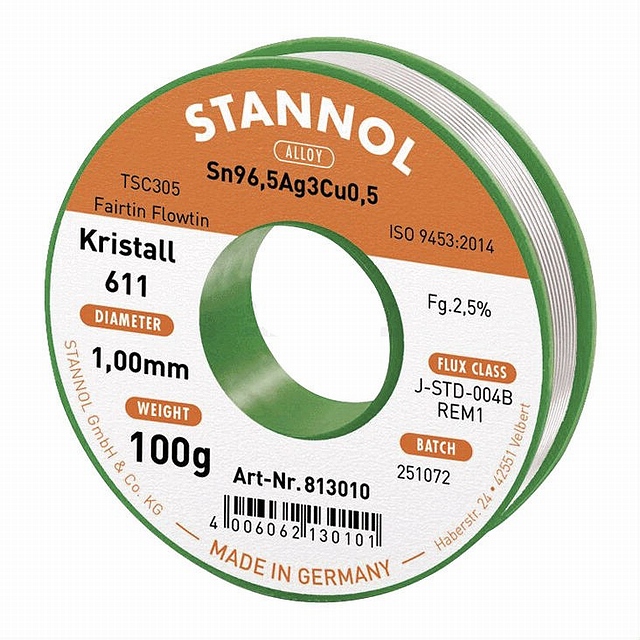 Solder wire  - 100 gram - ø1,0mm - Kristall 611 - Leadfree